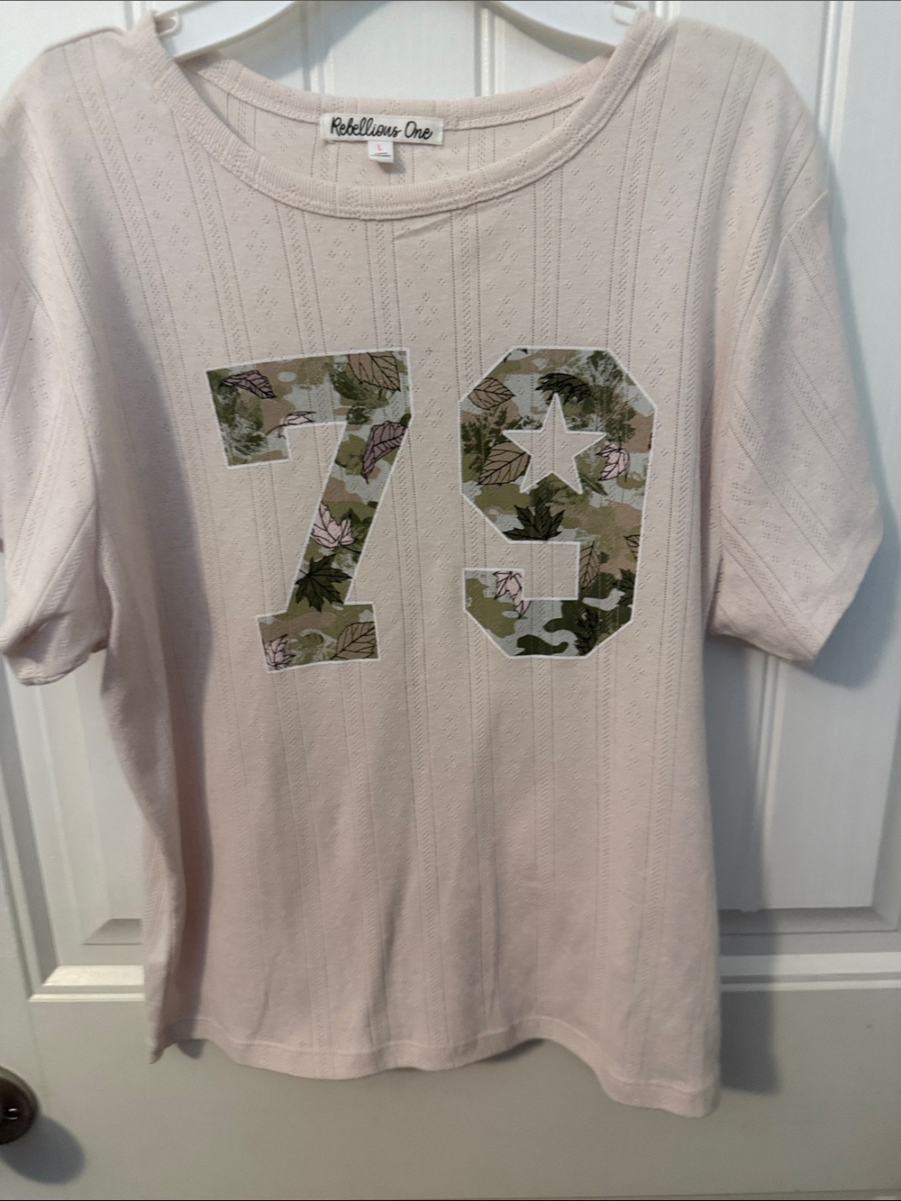 Rebellious One Light Pink Short Sleeve Tee with Floral Camo '79'